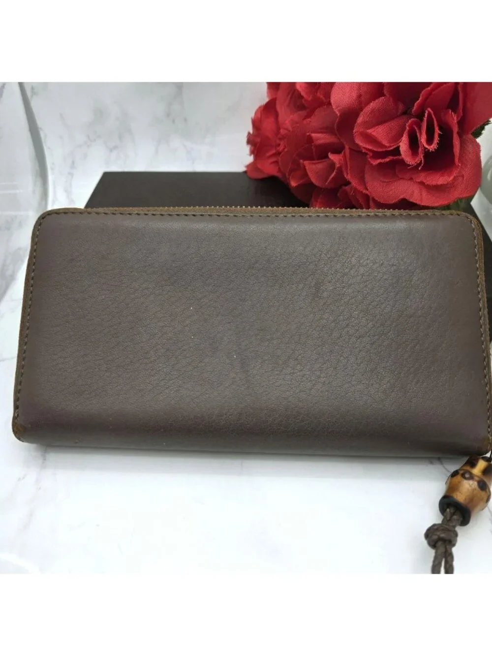 ★SOLD★ Gucci Logo Zip Around Wallet Bamboo Brown - Picture 2 of 13